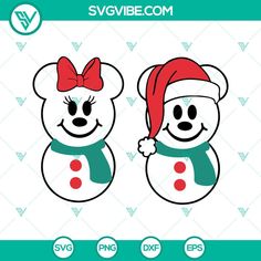 two snowmen wearing santa hats and scarves with the word svvebe com