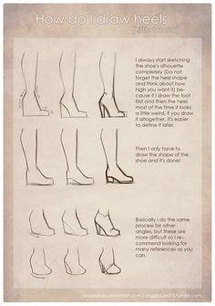 an instruction manual for how to draw high heel shoes