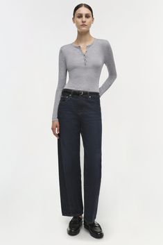 PRE-FALL 2024 WOMEN'S COLLECTION The Sawyer Jean in Twilight. These jeans feature a high waist and a relaxed fit that tapers towards the ankle, providing a modern and comfortable silhouette. The deep indigo wash adds a touch of sophistication, making them versatile enough for both casual and dressier occasions. Twilight Blue, Deep Indigo, Knitwear Tops, Fall 2024, Shop Swimwear, Pre Fall, The Deep, Cotton Poplin, Bottoms Pants