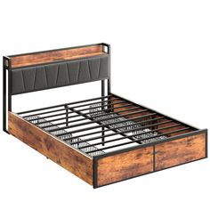 the bed frame is made from wood and metal