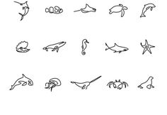 the different types of sea animals are shown in black and white