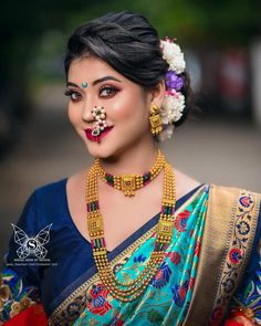 30+ Maharashtrian Jewellery Designs For Brides To Be - ShaadiWish Maharashtrian Nath, Marathi Nath, Nauvari Saree, Gold Jewelry Outfits, Beauty Academy, Gold Mangalsutra Designs