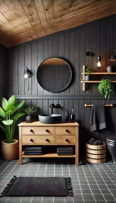 Black Shiplap Accent Wall, All Black Bathroom, Black Bathroom Decor Ideas, Black Shiplap, Black Tile Bathrooms, Black Ceramic Tiles, Modern Black Bathroom, Earthy Bathroom, Masculine Bathroom