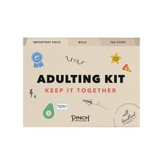 an adulting kit with stickers on it