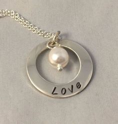 Love Washer Disc - Personalized Hand Stamped Sterling Silver Mom Necklace - sugarpiejewelry.com Eco Friendly Necklace, Washer Jewelry, Fabric Necklace, Etsy Bridesmaid Gifts, Hand Stamped Jewelry, Jewelry Tree, Mom Necklace, Stamped Jewelry, Adjustable Necklace