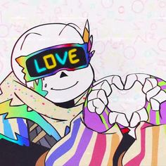 a drawing of a person wearing a pair of glasses with the word love written on it