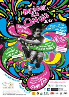 a poster for the music festival with an image of a man on a skateboard