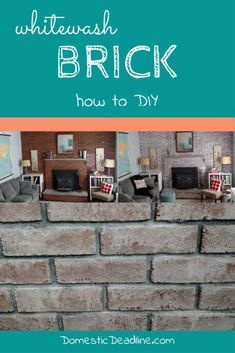 a brick wall with the words whitewash brick how to diy on it and pictures of