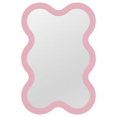 a pink and white framed mirror on a white wall