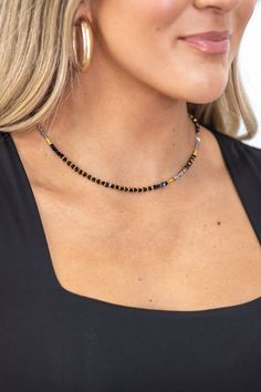 Product Details Color: Black, Gold, Grey Other Details: Lobster Claw Closure Material and Care Lead & Cadmium Safe Size and Fit Length: 7.5" Extender: 3" Black Jewelry With Colorful Beads For Party, Adjustable Black Beaded Chain Choker, Adjustable Black Choker With Colorful Beads, Black Beads Choker, Gray Beaded Necklace, Lobster Claw, Black And Grey, Beaded Necklace, Grey