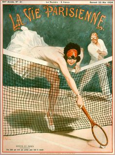 an advertisement for la vie parisiene featuring a woman playing tennis on the net