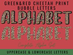 an alphabet with leopard print on it and the letters uppercase, lowercase, and lowercase