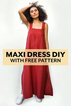 Maxi Dress tutorial and free pattern from Peppermint - J. Conlon and Sons Womens Linen Dress Sewing Pattern, Jersey Maxi Dress Pattern, Empire Waist Sewing Pattern, Peppermint Wide Strap Maxi Dress, Easy Maxi Dress Pattern Free, How To Sew Maxi Dress, Easy No Pattern Dress, Free House Dress Pattern, Simple Long Dress Pattern