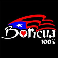 the boricua 100 % logo is shown in red, white, and blue