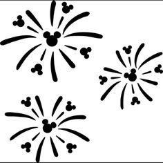 three black and white fireworks with mickey mouse heads