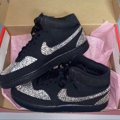 Welcome, Nike Court Vision Mid Tops With Luxe Bling Design, Made To Last Permanent Design, Colours:Crystal Diamond Brand New In Box Nike Court Vision Mid Tops Sizes In Usa Women’s 6 6.5 7 7.5 8 8.5 9 9.5 10 10.5 11 11.5 12 12.5 13 To Order; Can Also Be Made In White Please See Colour Chart Attached To Change Colour Way Or Add Additional Colours Please Add To Bundle For Any Changes Any Questions Please Comment! Black Sneakers With Rhinestones And Round Toe, Black Rhinestone Sneakers With Round Toe, Black Embellished Round Toe Sneakers, Black Bling Sneakers With Round Toe, Party Sneakers Embellished Black, Black Embellished Party Sneakers, Party Black Embellished Sneakers, Nike High Top Shoes, Cute Jordans