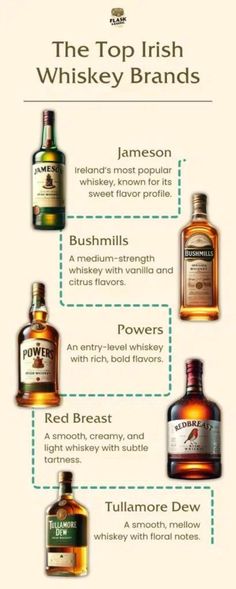 Jameson, Bushmills, Powers, Red Breast, and Tullamore Dew are 5 of the most popular Irish Whiskeys on the planet. Irish Whiskey Brands, Best Irish Whiskey, Tullamore Dew, Whiskey Flask, Kansas Usa, Whiskey Brands, Whiskey Tasting, Good Whiskey, Irish Whiskey