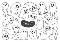 halloween ghost clipart set with black and white graphics on the bottom right hand corner