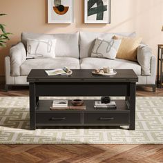 a living room scene with focus on the coffee table