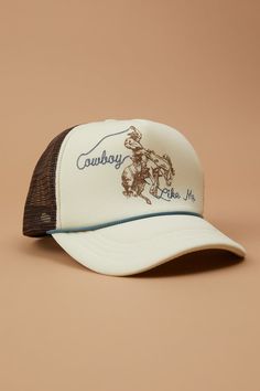 This trucker hat is a rugged accessory with a touch of Western flair, perfect for adding a hint of cowboy charm to your look. With its vintage-inspired design and adjustable fit, it's the ideal choice for those who embrace the spirit of the open road! White Dress Skirt, Swiftie Aesthetic, Cowboy Like Me, Western Gifts, Timeless Outfits, Cowboy Party, Baseball Trucker Hat, Taylor Swift Hair, Concert Fits