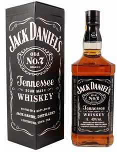 a bottle of jack daniels whiskey next to a box