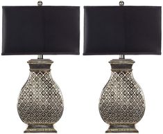 PRICES MAY VARY. This lamp features a black polyester shade Crafted of poly resin This lamp is 100-watt and features a 3 way switch Perfect for a living room, bedroom, den, library, study or office Assembly Required; this lamp measures 11-Inch wide by 16-Inch deep by 30-Inch tall Mediterranean Lamps, Spanish Revival Style, Beaded Lamps, Silver Table Lamps, Silver Table, Spanish Revival, Hammered Metal, Metal Table Lamps, Table Lamp Sets