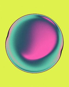 a green and pink circular object on a yellow background