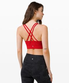 We created a long-line version  of this fan favourite bra to  give you an extra inch of  style for yoga and gym workouts. Cheer Workouts, Red Sports Bra, Lululemon Energy Bra, Workout Fits, Longline Bra, C Cup, Lululemon Sports Bra, Yoga Bra, Yoga Girl