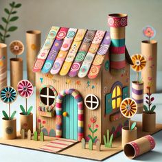 a paper house with lots of decorations on it