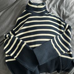 Navy And White Striped Turtleneck Sweater From The Gap Never Worn Size Medium Tall New With Tags Striped Turtleneck Sweater, Striped Turtleneck, Gap Sweater, The Gap, Turtleneck Sweater, Colorful Sweaters, Navy And White, Gap, Blue White