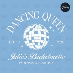 the logo for dancing queen aleie's bachelore palm springs, california on a blue