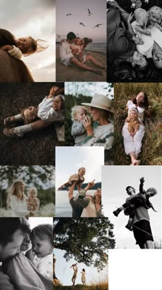 a collage of people and their pets in black and white photos, with one woman holding a baby