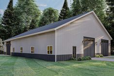 a two story barn with an attached garage