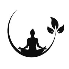 the silhouette of a person sitting in a lotus pose with leaves on their head and legs