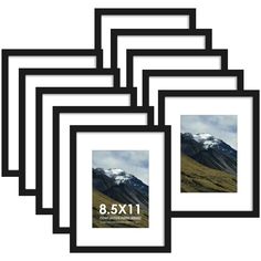 six black frames with the image of mountains and clouds in them, all displaying 8x11