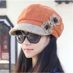 flower newsboy cap for women warm winter hat Womens Newsboy Cap, Newsboy Cap Women, Aviator Cap, Walking Outdoors, Funky Hats, Hat Patterns To Sew, Women Flower, Warm Winter Hats, Fancy Hats