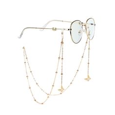 PRICES MAY VARY. This stylish beaded design mask chain strap measures about 27.5 inches, weight 0.35 ounces, it¡¯s s lightweight for wearing as a eyeglass and mask chain necklace all daily. Our eyeglass chains have specially designed Adjustable Universal Connectors that fit most glasses frames & arms. From narrow to wide, the Anti-Slip loops will securely hold on to your glasses. Works with sunglasses, reading glasses, safety glasses, and more. The chain is gentle to the skin, our Eye glasses ho Glasses With Chain Aesthetic, Circle Glasses Aesthetic, Moon Glasses, Butterfly Glasses, Beaded Sunglasses, Circle Glasses, Mask Chains