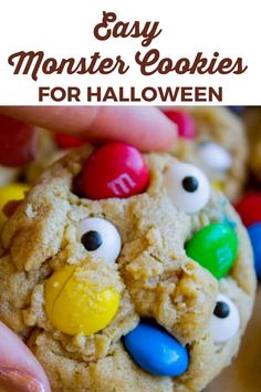 an easy monster cookie for halloween with m & m candies