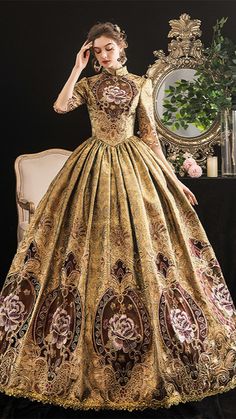 Victorian dress
 • Renaissance costume,

historical period clothing Victorian Dress Costume, Gold Ball Gown, Rococo Baroque, Era Victoria, Istoria Modei, Gaun Abad Pertengahan, Baroque Dress, Masquerade Ball Gown, Tudor Dress