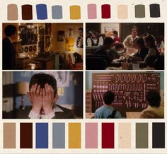 the collage shows people in different rooms with various color swatches, and there is a man covering his face