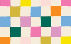 an image of a multicolored checkerboard pattern in shades of pink, yellow and green