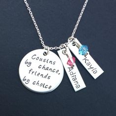 Cousins by chance friends by choice personalized necklace | Etsy Sister Necklace Set, Gift For Cousin, Pinning Ceremony, Cousin Love, Cousin Gifts, Sister Necklace, Birthstone Colors, Friend Necklaces, Mom Necklace