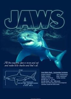 an image of a shark with the words jaws on it