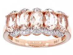 1.57ctw Oval Cor-De-Rosa Morganite™ With 0.08ctw Round White Diamond Accent 10k Rose Gold Ring. Measures Approximately 0.73"L x 0.31"W. Peach Morganite, Orange Stone, Gems And Minerals, Morganite, Cultured Pearls, Gold Material, Gemstone Colors, White Diamond, Rose Gold Ring