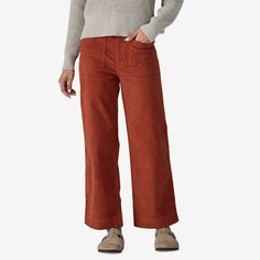 Designed for daily comfort, these straight-leg, high-rise pants have a touch of stretch and are made from 99% Cotton in Conversion, which supports farmers on the path to organic certification. Made in a Fair Trade Certified™ factory. | Patagonia Women's Wide-Leg Corduroy Pants in Burnished Red, Size 4 - Casual Pants Cord Pants, Corduroy Pants Women, Pants Corduroy, Cords Pants, High Rise Pants, Women Pants Casual, Patagonia Womens, Corduroy Pants, Jeans Pants