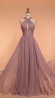 Chiffon Prom Dress With Pleated Bodice, Chiffon Wedding Dress With Ruched Bodice, Chiffon Bridesmaid Dress With Ruched Bodice, Bridesmaid Gown With Ruched Bodice In Chiffon, Chiffon Bridesmaid Gown With Ruched Bodice, Flowy Chiffon Dress With Ruched Bodice For Weddings, Chiffon Gown With Ruched Bodice For Bridesmaids, Chiffon Bridesmaid Dress With Sweep Train, Bridesmaid Chiffon Dress With Sweep Train