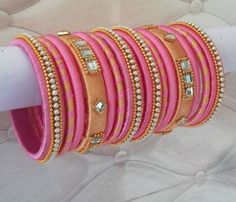 Silk Bangles Silk Thread Earrings Designs, Hand Wrapping, Bangle Diy, Fabric Bangles, Silk Thread Necklace, Silk Thread Bangles Design, Silk Bangles, Silk Thread Earrings, Thread Bangles Design