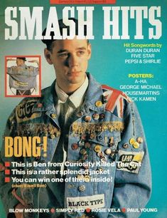 the cover of smash hits magazine with an image of a man in denim jacket