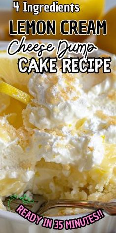 lemon cream cheese dump cake recipe on a plate