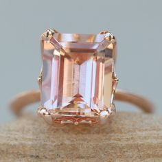 Pink Emerald Cut Engagement Ring, Pink Diamond Engagement Ring, Wedding Band Styles, Flower Engagement, Pink Emerald, Emerald Engagement Ring Cut, Pink Morganite, Morganite Ring, Flower Petal